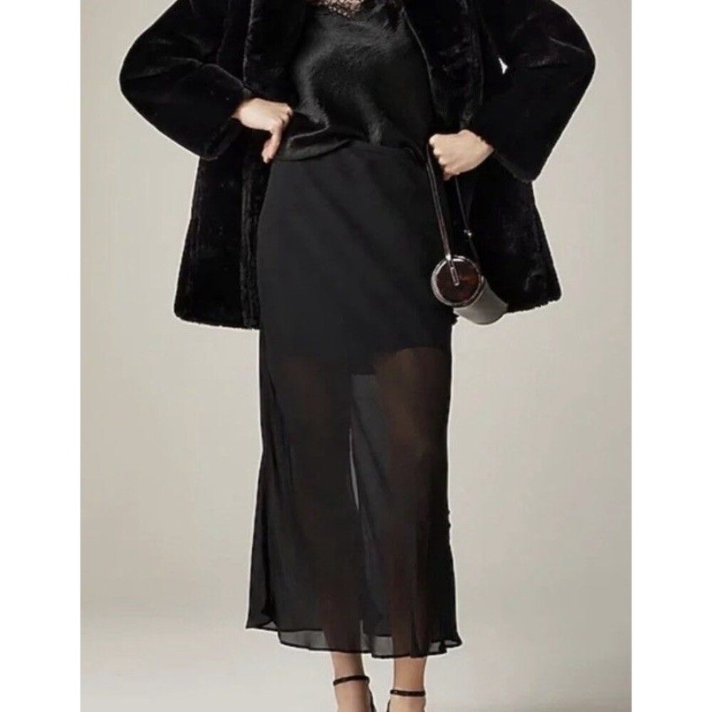 J.Crew Black Gwyneth layered slip skirt Women Sz L chiffon Whimsy Goth Sheer NWT